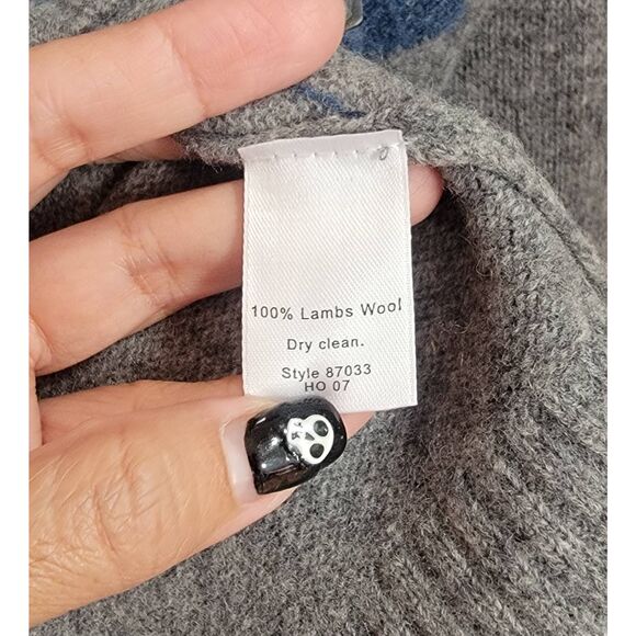 J.Crew Wool Argyle Grey Blue Sweater 1/2 Zip L - Picture 7 of 7